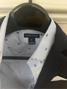 A suit and a shirt! Tommy Hilfiger Navy suit with Blue & White Striped Shirt